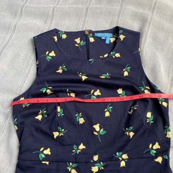 Draper James navy floral sleeveless dress with ruffled hem. - Picture 7 of 12